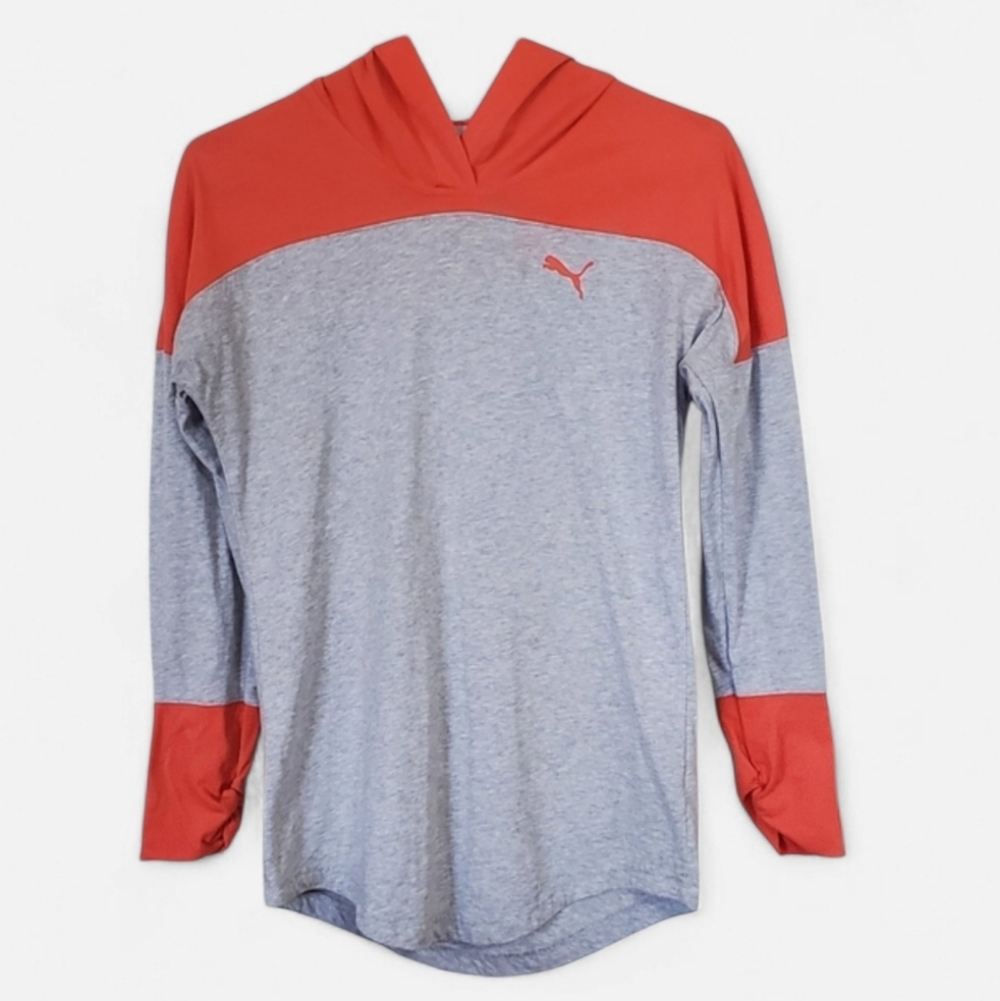 Puma Ladie's Long Sleeve Pullover Lightweight Top Sz S, Coral & Heather Gray